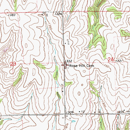 Topographic Map of Rose Hill Cemetery, KS