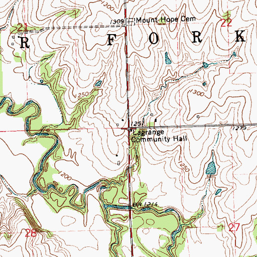 Topographic Map of Lagrange Community Hall, KS