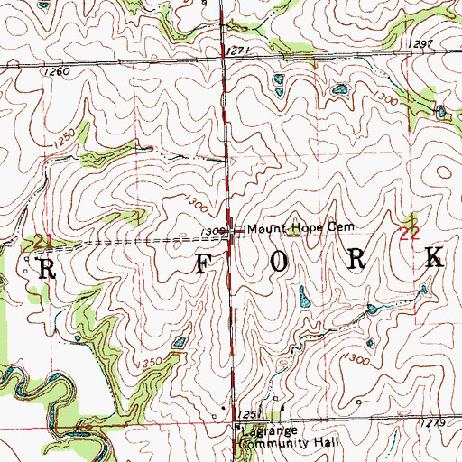 Topographic Map of Mount Hope Cemetery, KS