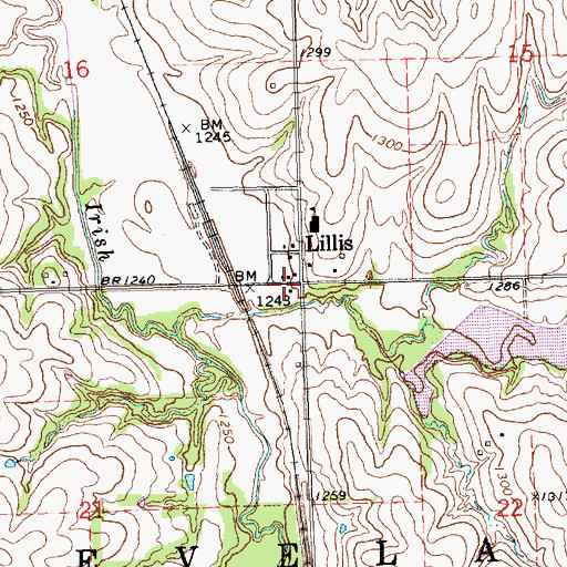 Topographic Map of Lillis, KS