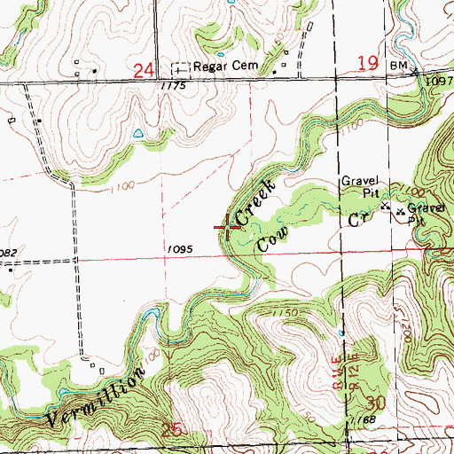 Topographic Map of Cow Creek, KS
