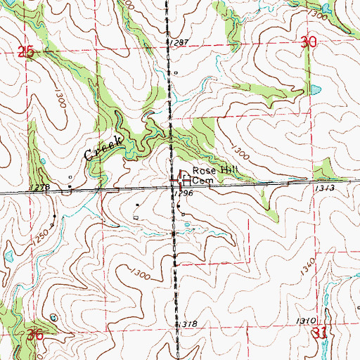 Topographic Map of Rose Hill Cemetery, KS
