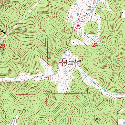 Topographic Map of Campbell Cemetery, AR