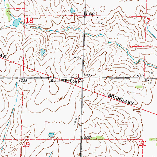 Topographic Map of Rose Hill School, KS