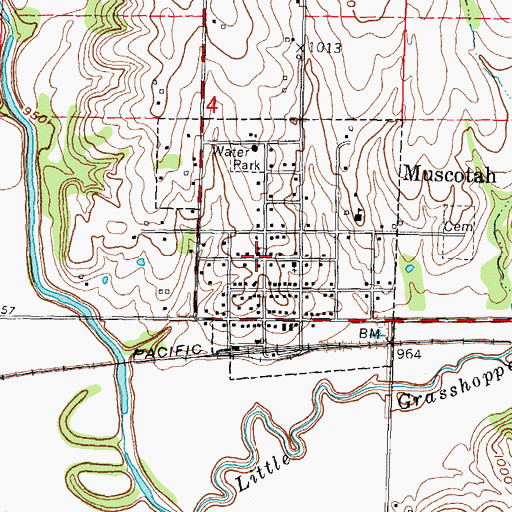 Topographic Map of Muscotah, KS