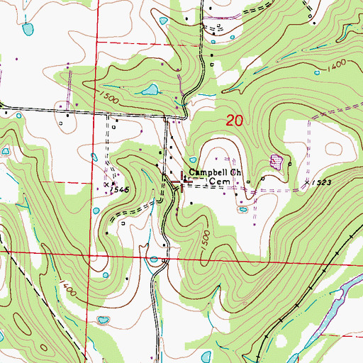 Topographic Map of Campbell Church Cemetery, AR