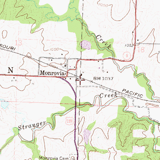 Topographic Map of Monrovia, KS