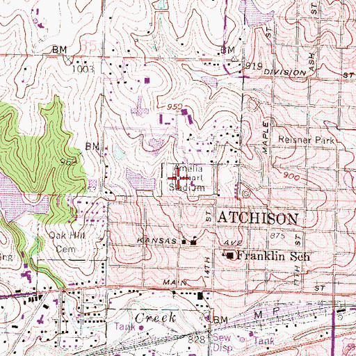 Topographic Map of Amelia Earhart Stadium, KS