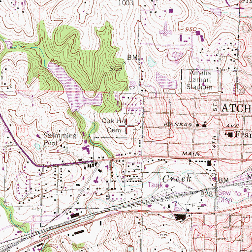 Topographic Map of Oak Hill Cemetery, KS