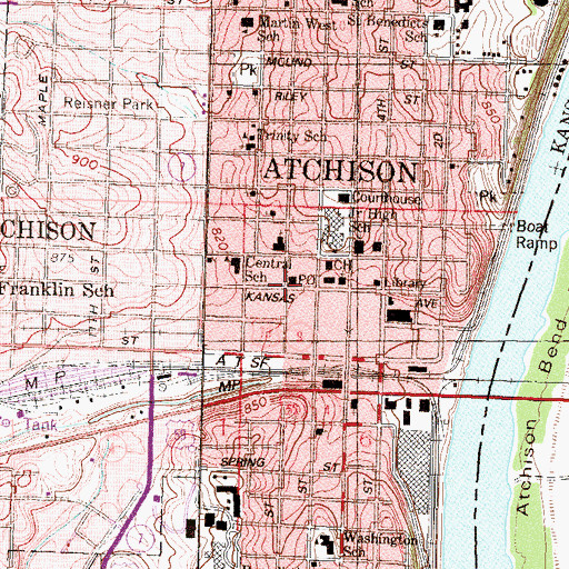 Topographic Map of Atchison, KS