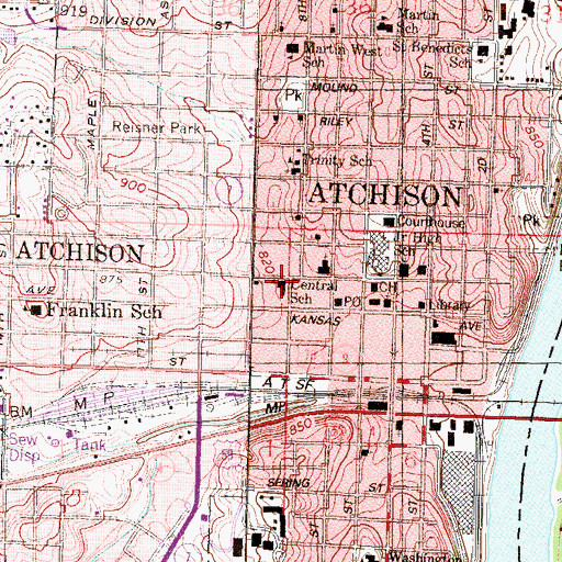 Topographic Map of Atchison Alternative School, KS