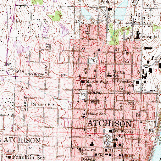 Topographic Map of Martin West School, KS