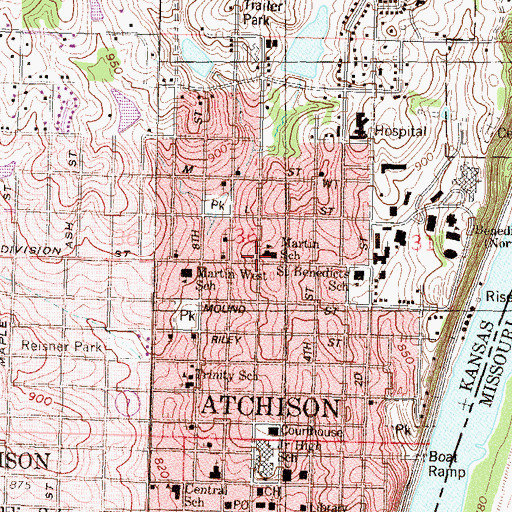 Topographic Map of Martin School, KS