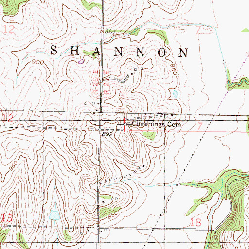 Topographic Map of Cummings Cemetery, KS