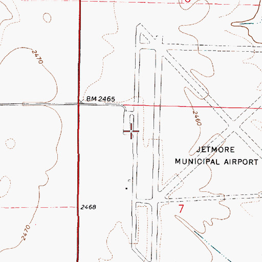 Topographic Map of Jetmore Municipal Airport, KS