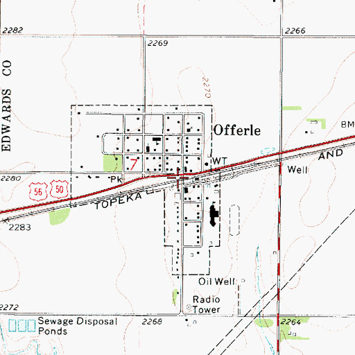 Topographic Map of Offerle, KS
