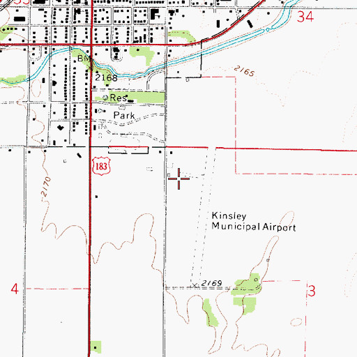Topographic Map of Kinsley Municipal Airport, KS