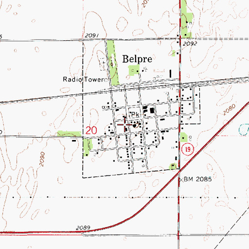 Topographic Map of Belpre, KS