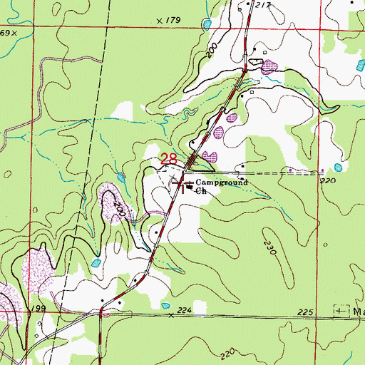 Topographic Map of Campground Church, AR