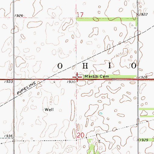 Topographic Map of Martin Cemetery, KS