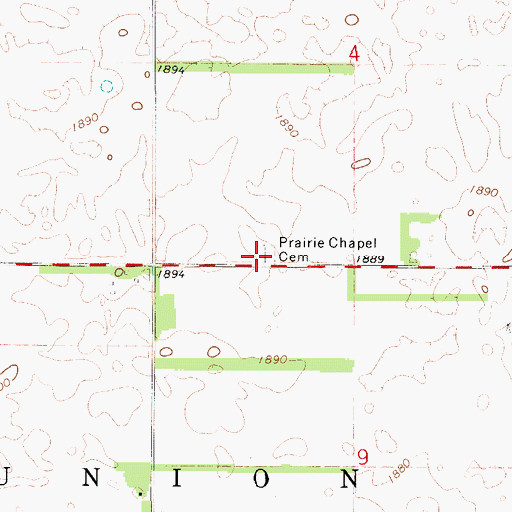 Topographic Map of Prairie Chapel Cemetery, KS