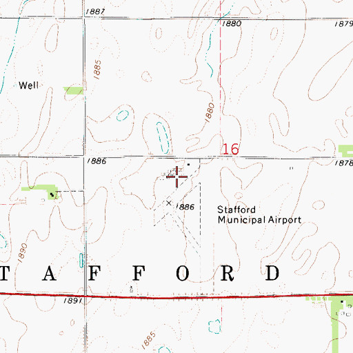 Topographic Map of Stafford Municipal Airport, KS