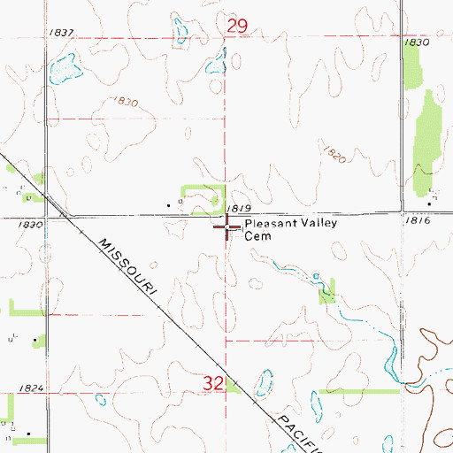 Topographic Map of Pleasant Valley Cemetery, KS
