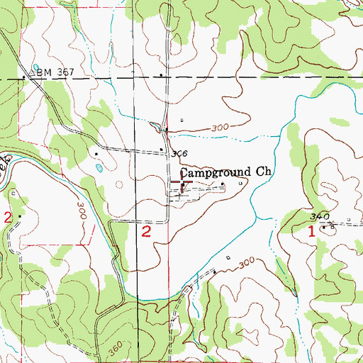 Topographic Map of Campground Church, AR
