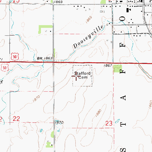 Topographic Map of Stafford Cemetery, KS