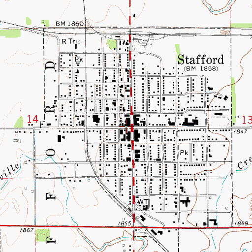 Topographic Map of Stafford, KS