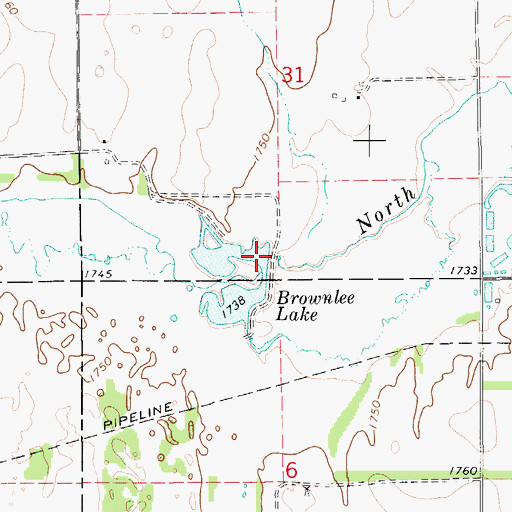 Topographic Map of Brownlee Lake, KS
