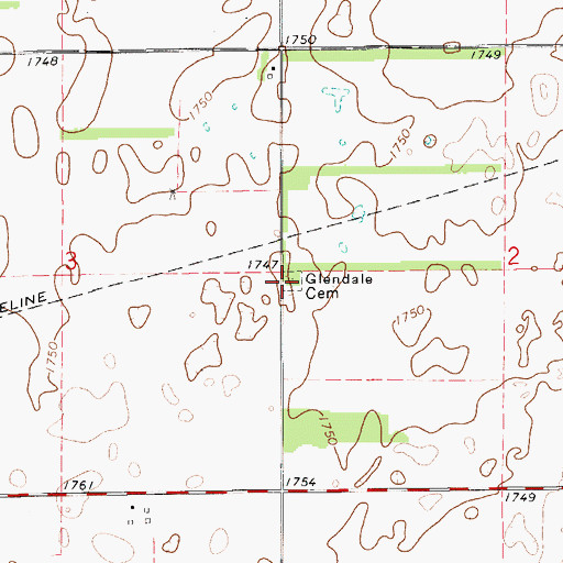 Topographic Map of Glendale Cemetery, KS