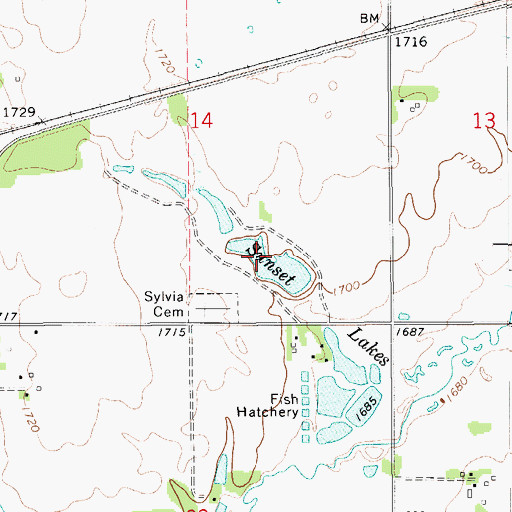 Topographic Map of Sunset Lakes, KS