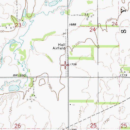 Topographic Map of Hall Airfield (historical), KS