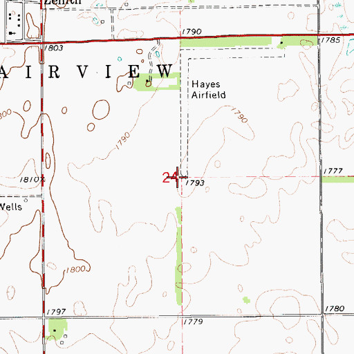 Topographic Map of Hayes Airfield (historical), KS