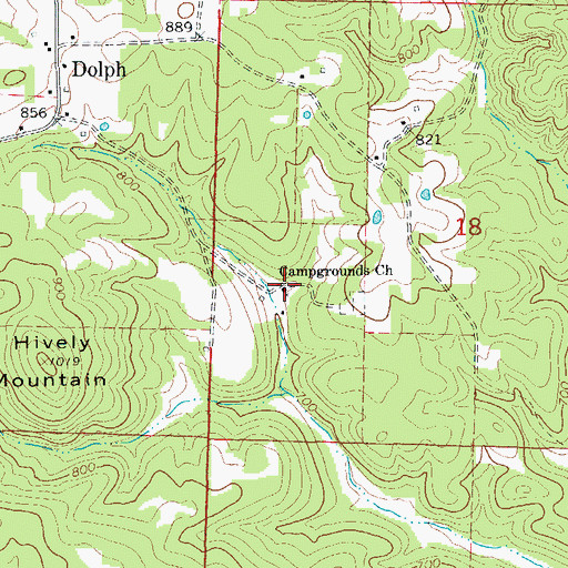 Topographic Map of Campgrounds Church, AR