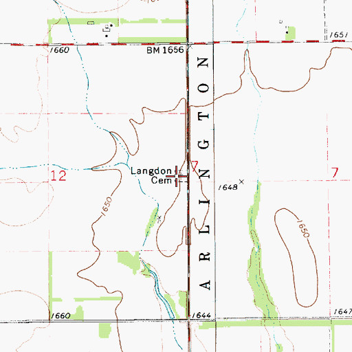 Topographic Map of Old Langdon Cemetery, KS