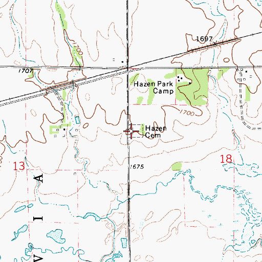 Topographic Map of Hazen Cemetery, KS