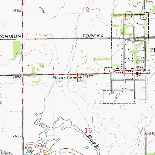 Topographic Map of Pleven Cemetery, KS