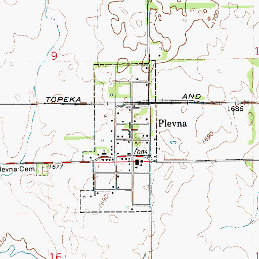 Topographic Map of Plevna, KS