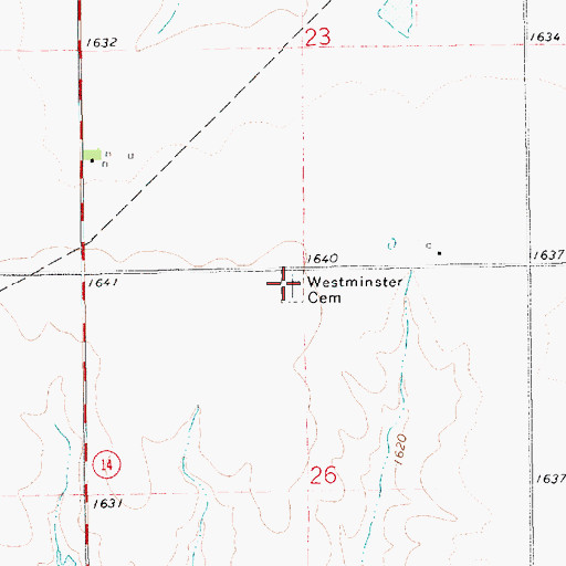 Topographic Map of Westminster Cemetery, KS