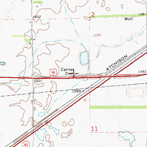 Topographic Map of Center Cemetery, KS
