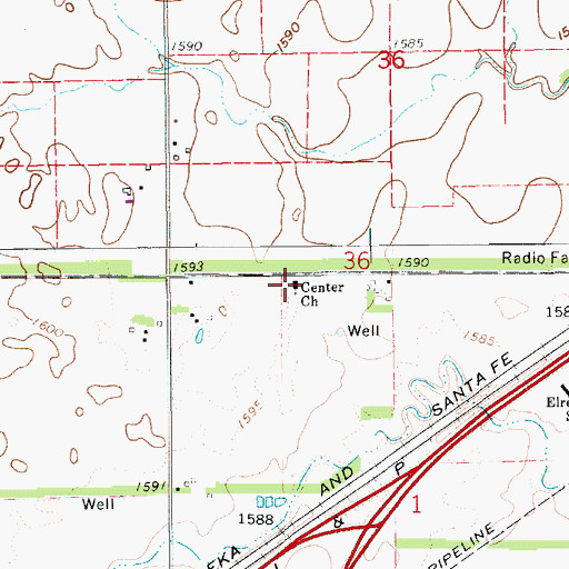 Topographic Map of Center Amish Mennonite Church, KS