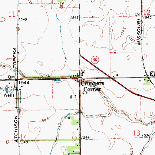 Topographic Map of Cruppers Corner, KS
