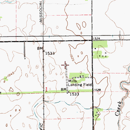 Topographic Map of Mills Field, KS