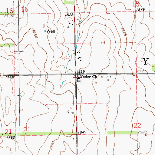 Topographic Map of Yoder Mennonite Church, KS