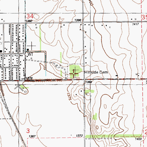 Topographic Map of Hillside Cemetery, KS