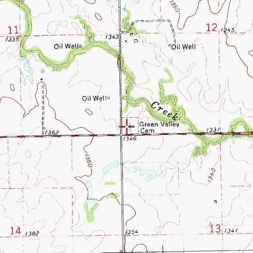 Topographic Map of Green Valley Cemetery, KS