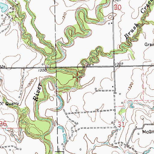 Topographic Map of Brush Creek, KS