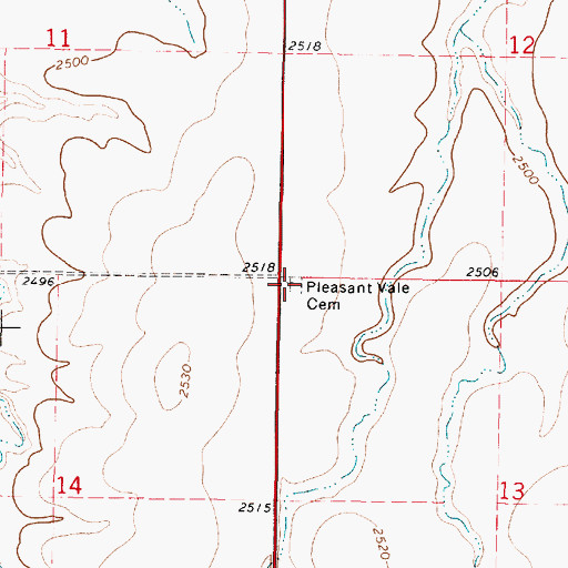 Topographic Map of Pleasant Vale Cemetery, KS